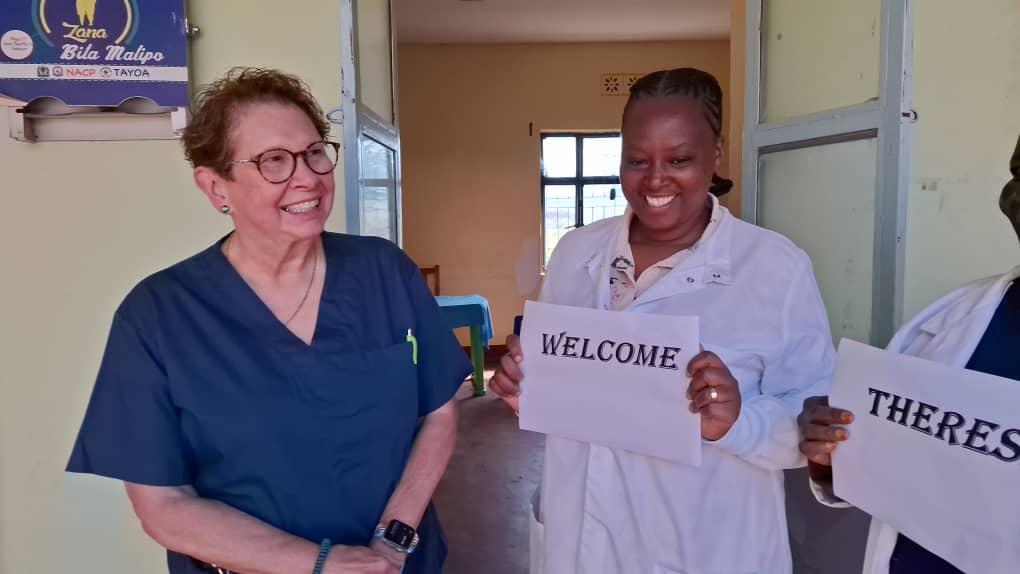 Dr. Teressa receiving a warm welcome at the Lake Eyasi health centre